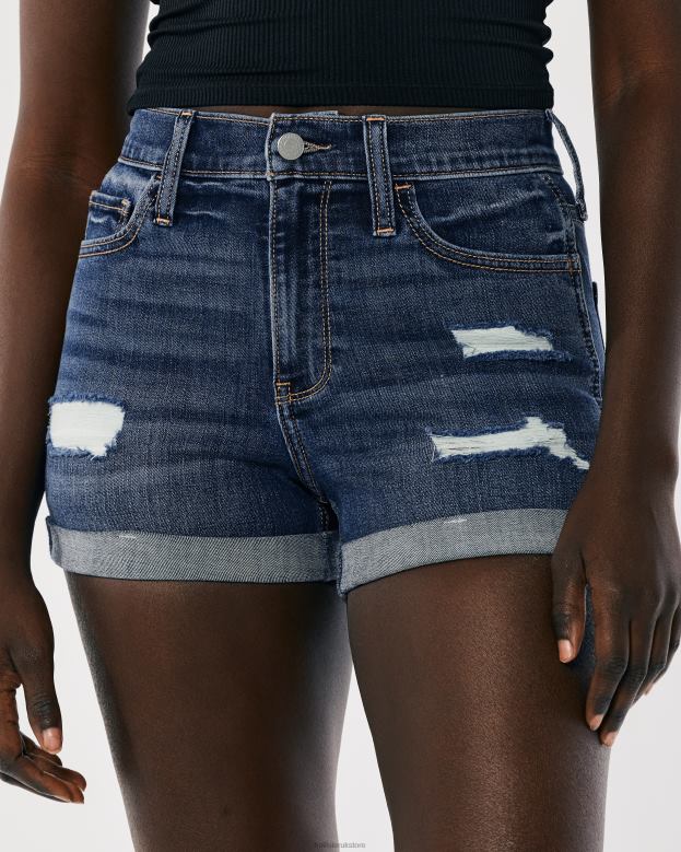 Bottoms Hollister Women High-Rise Ripped Dark Wash Denim Shorts 3\\ 48820470 Dark Ripped Wash